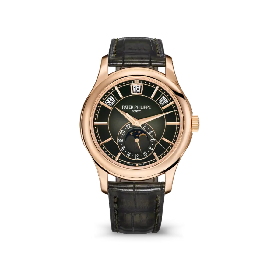 Patek Philippe Annual Calendar Moonphase Rose Gold Brown Leather Men's Watch 5205R-001 40mm
